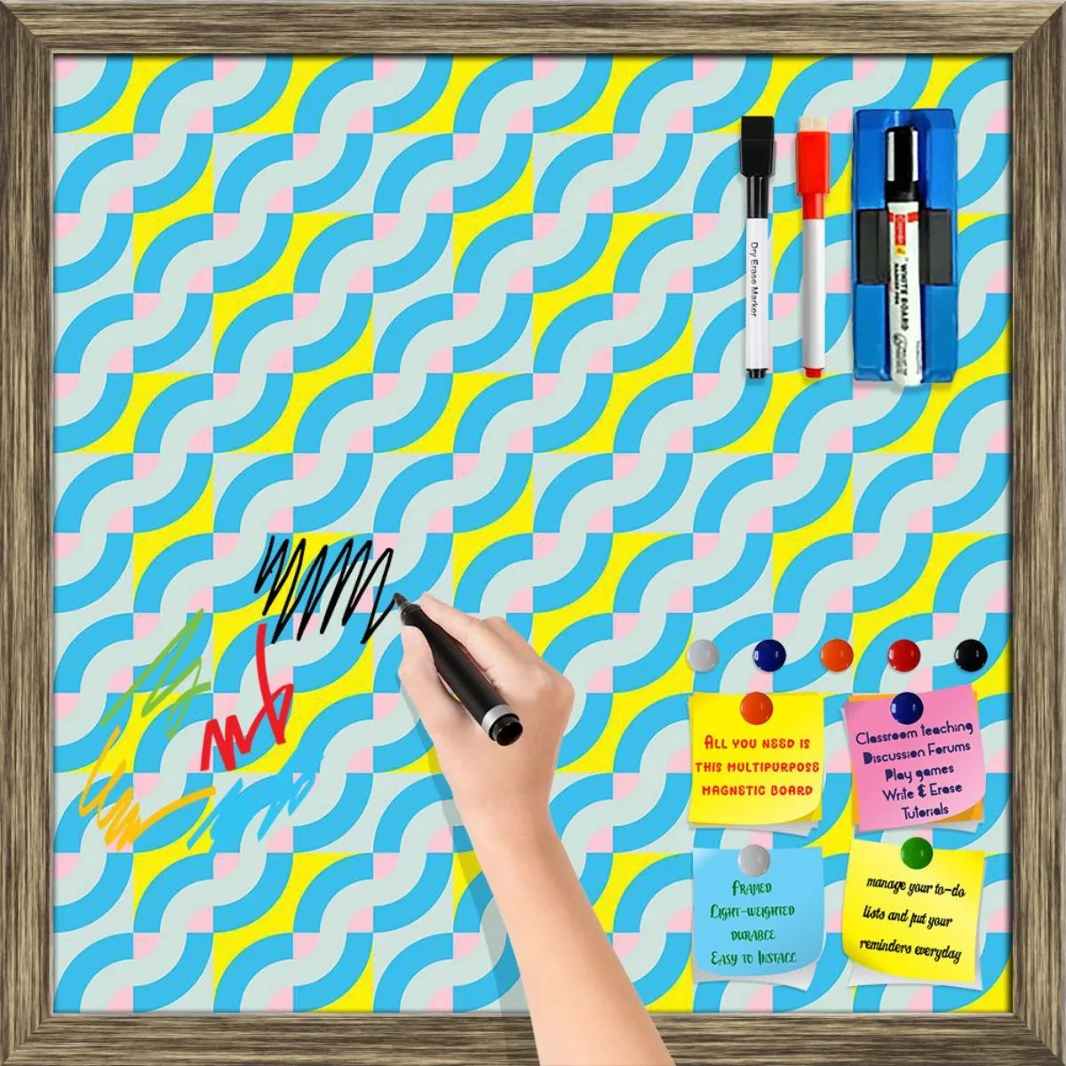 Abstract Geometric 3D Pattern D2 Framed Magnetic Dry Erase Board | Combo with Magnet Buttons & Markers