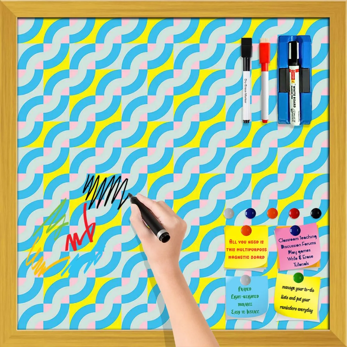 Abstract Geometric 3D Pattern D2 Framed Magnetic Dry Erase Board | Combo with Magnet Buttons & Markers
