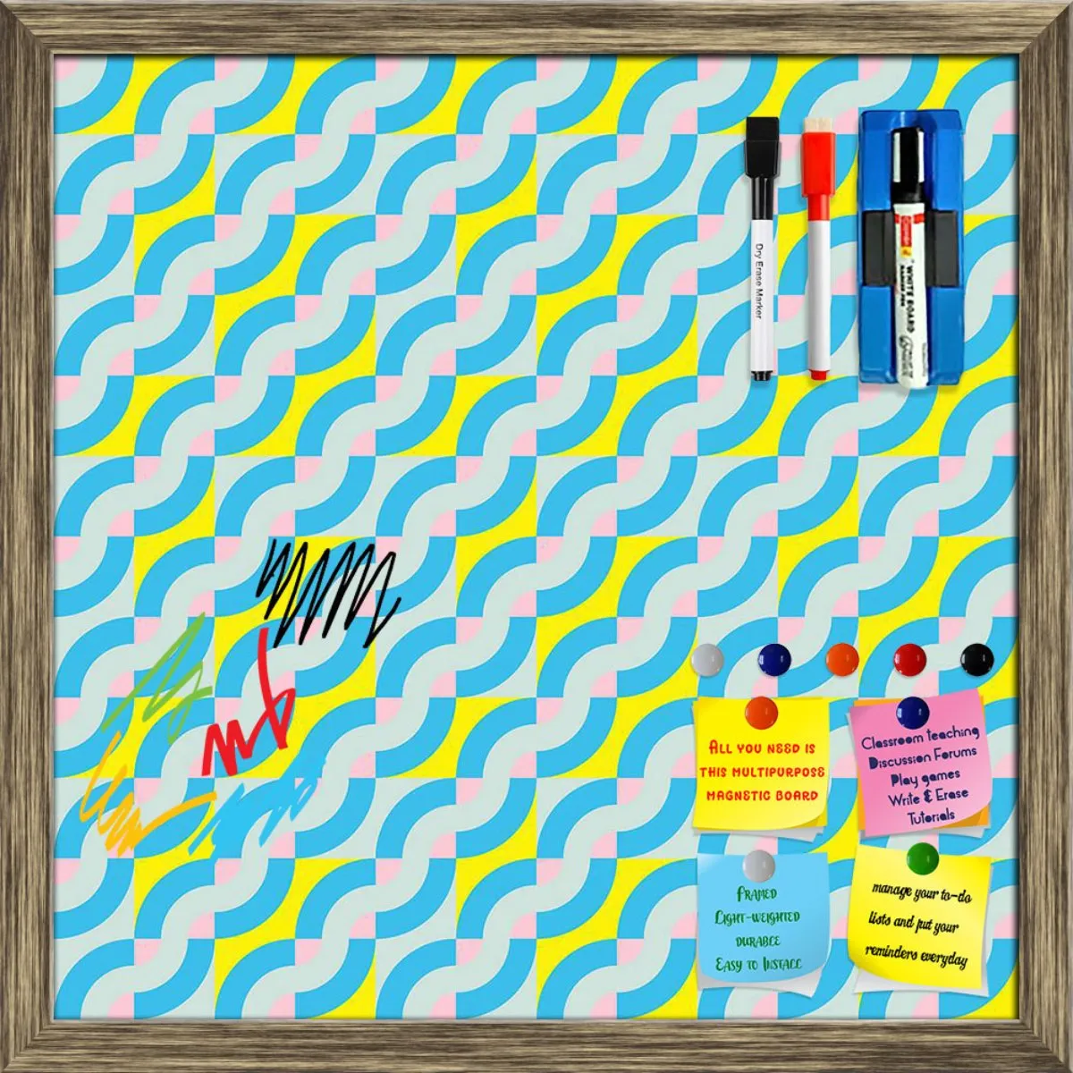 Abstract Geometric 3D Pattern D2 Framed Magnetic Dry Erase Board | Combo with Magnet Buttons & Markers