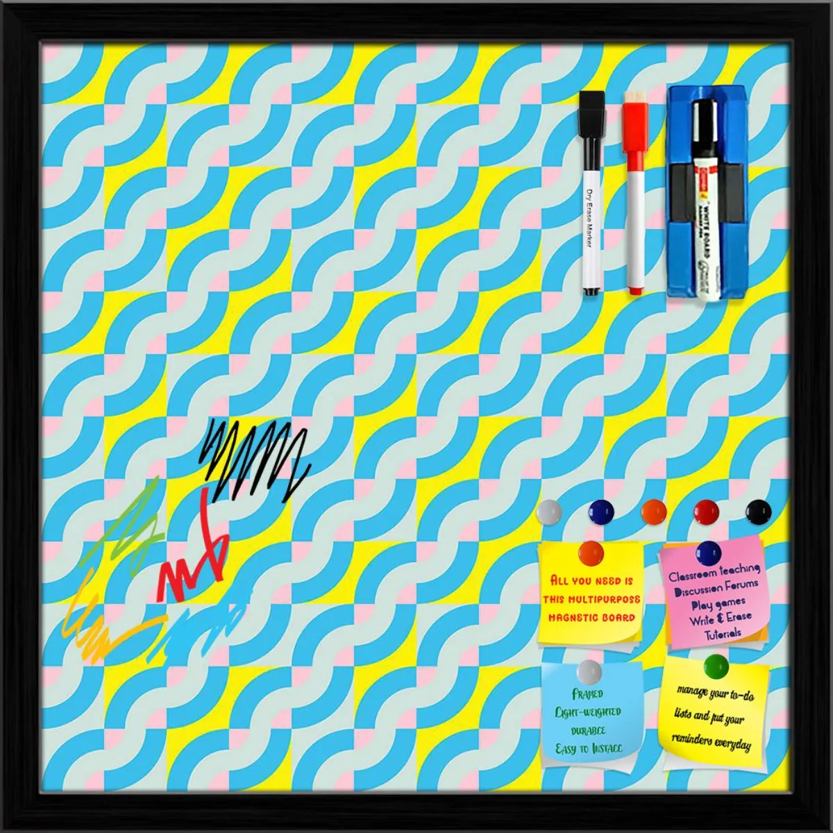 Abstract Geometric 3D Pattern D2 Framed Magnetic Dry Erase Board | Combo with Magnet Buttons & Markers