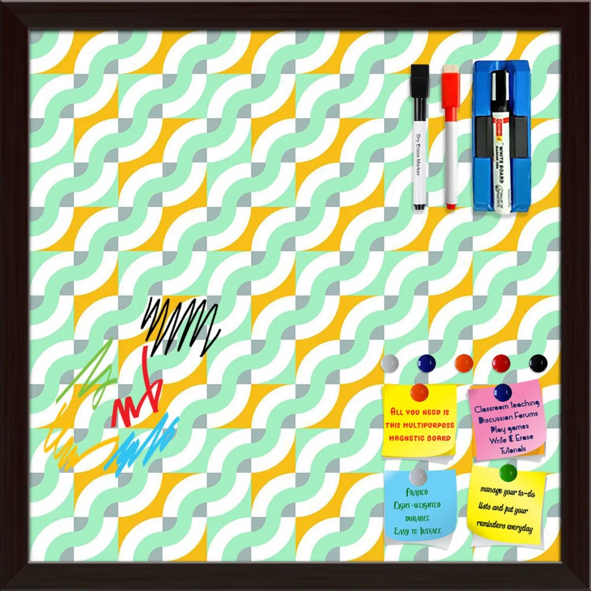 Abstract Geometric 3D Pattern D3 Framed Magnetic Dry Erase Board | Combo with Magnet Buttons & Markers