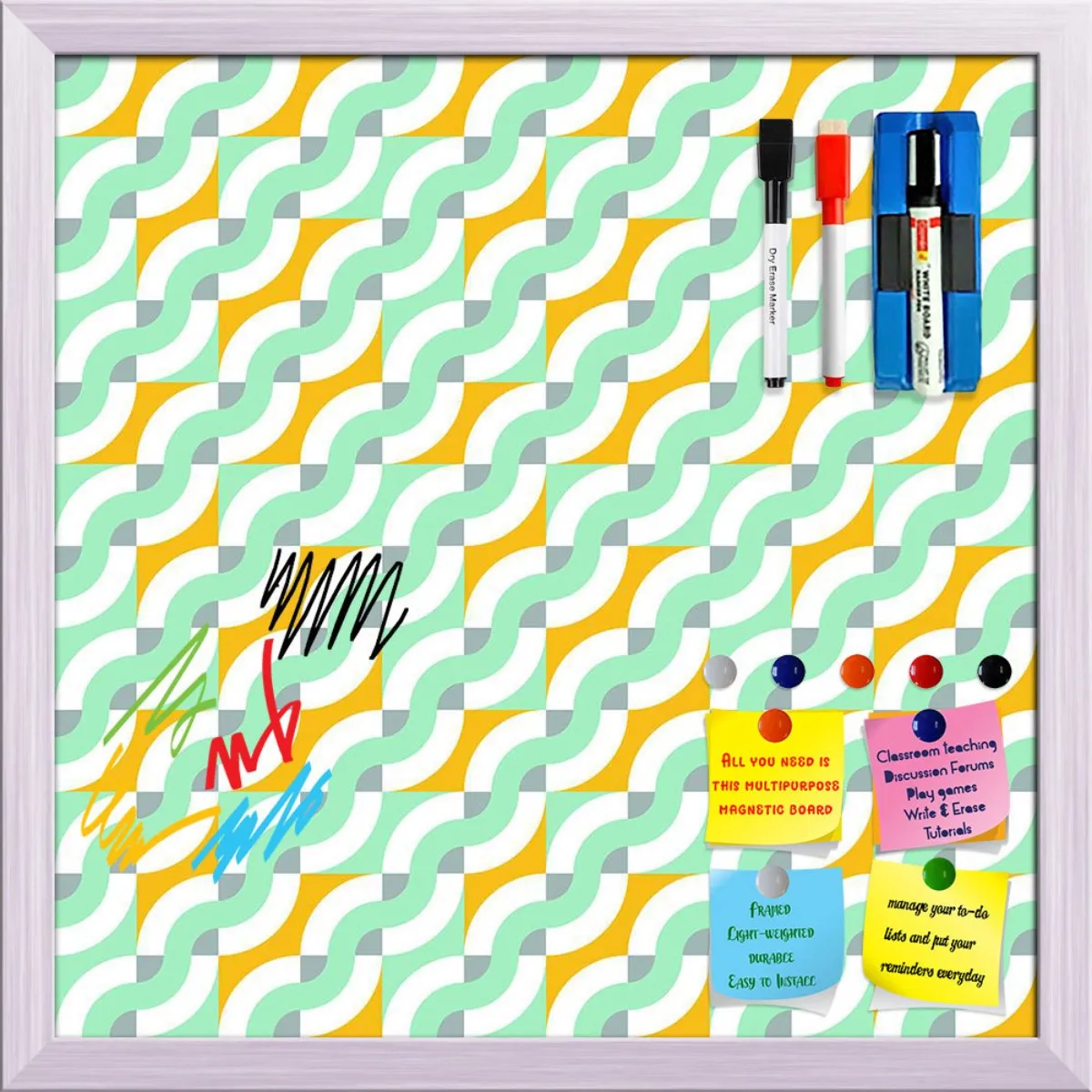 Abstract Geometric 3D Pattern D3 Framed Magnetic Dry Erase Board | Combo with Magnet Buttons & Markers