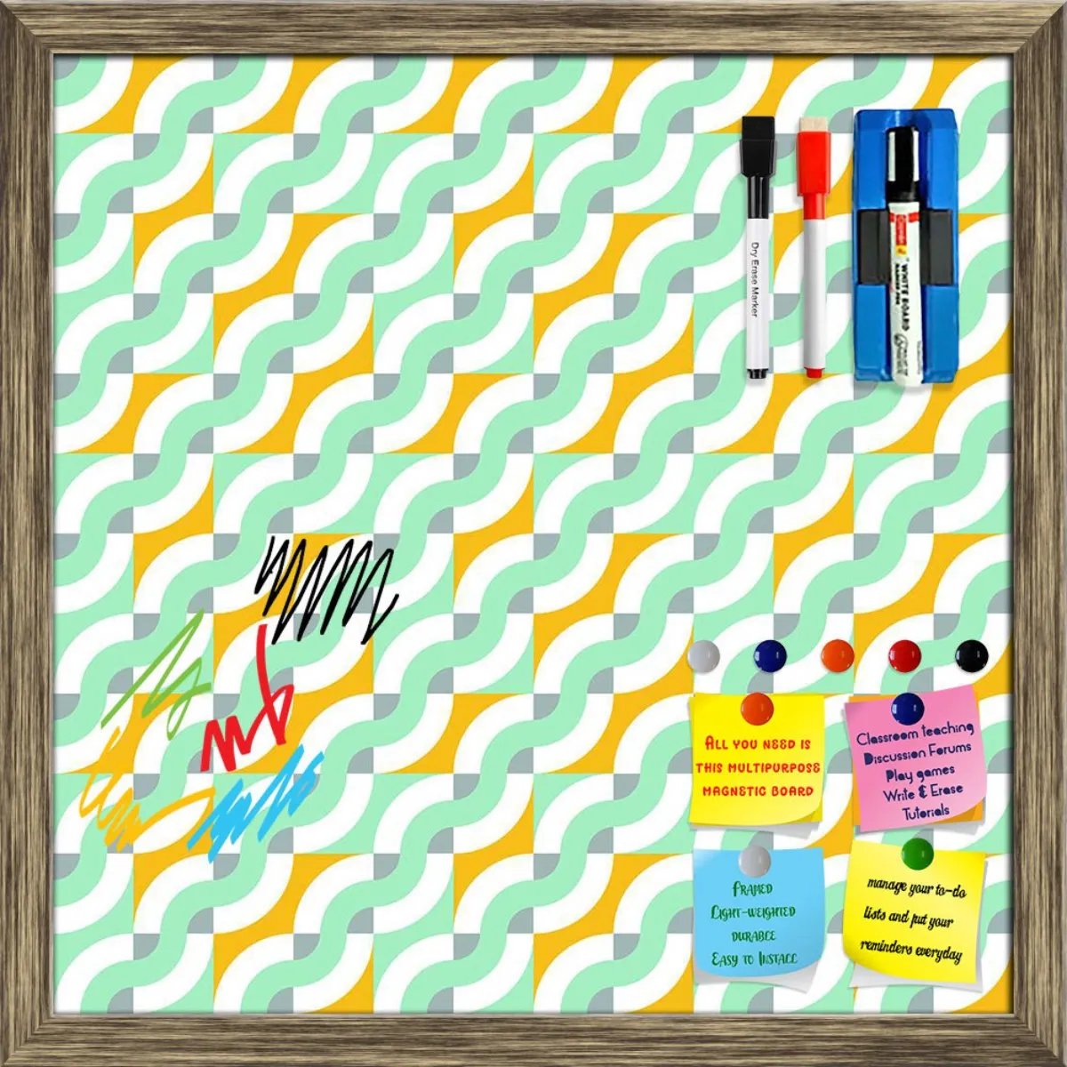 Abstract Geometric 3D Pattern D3 Framed Magnetic Dry Erase Board | Combo with Magnet Buttons & Markers