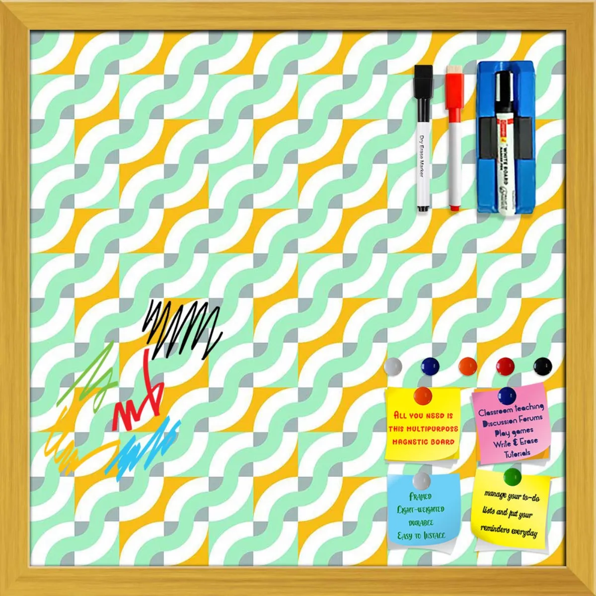 Abstract Geometric 3D Pattern D3 Framed Magnetic Dry Erase Board | Combo with Magnet Buttons & Markers