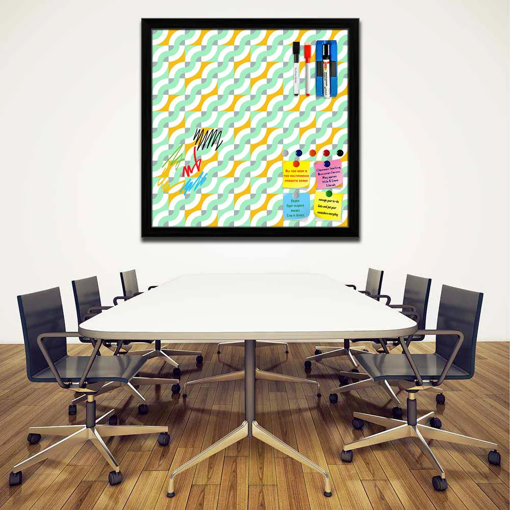 Abstract Geometric 3D Pattern D3 Framed Magnetic Dry Erase Board | Combo with Magnet Buttons & Markers