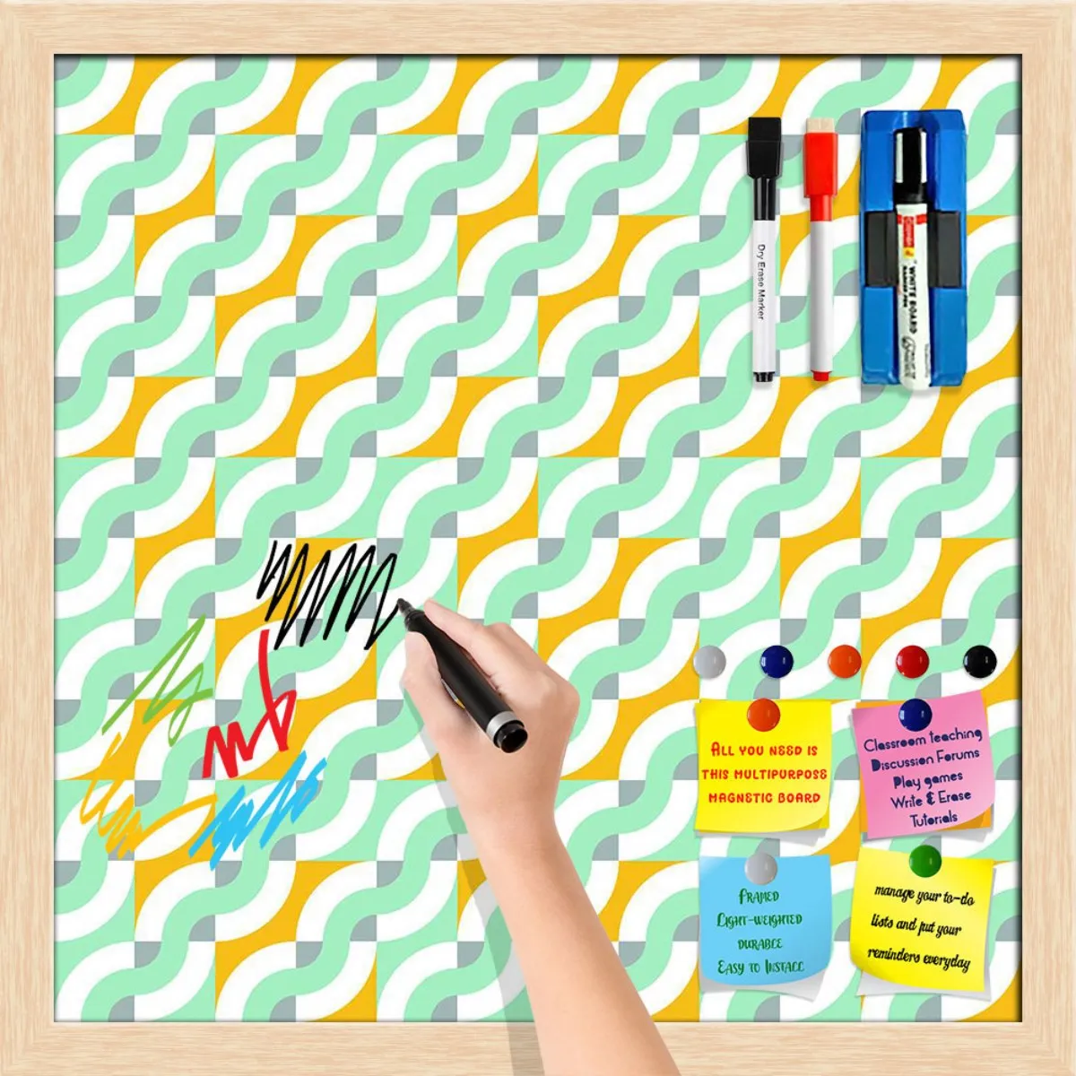 Abstract Geometric 3D Pattern D3 Framed Magnetic Dry Erase Board | Combo with Magnet Buttons & Markers
