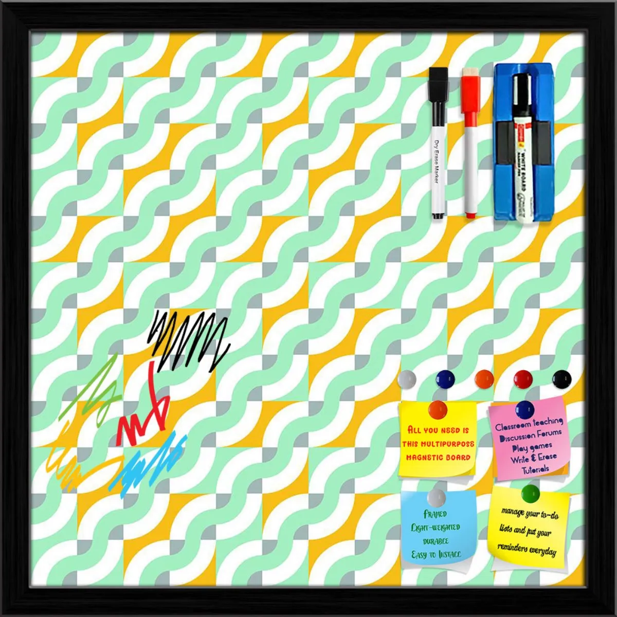 Abstract Geometric 3D Pattern D3 Framed Magnetic Dry Erase Board | Combo with Magnet Buttons & Markers