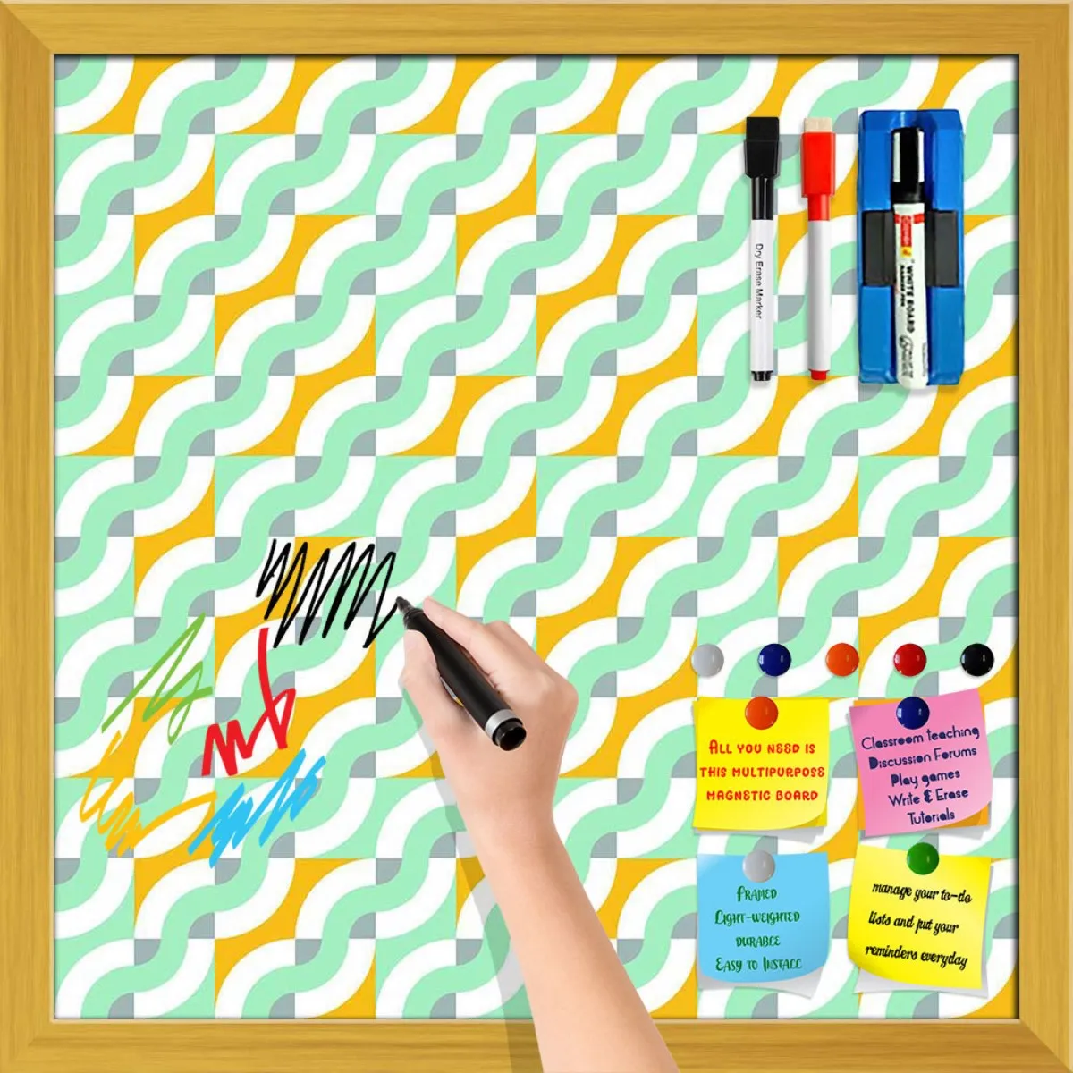 Abstract Geometric 3D Pattern D3 Framed Magnetic Dry Erase Board | Combo with Magnet Buttons & Markers