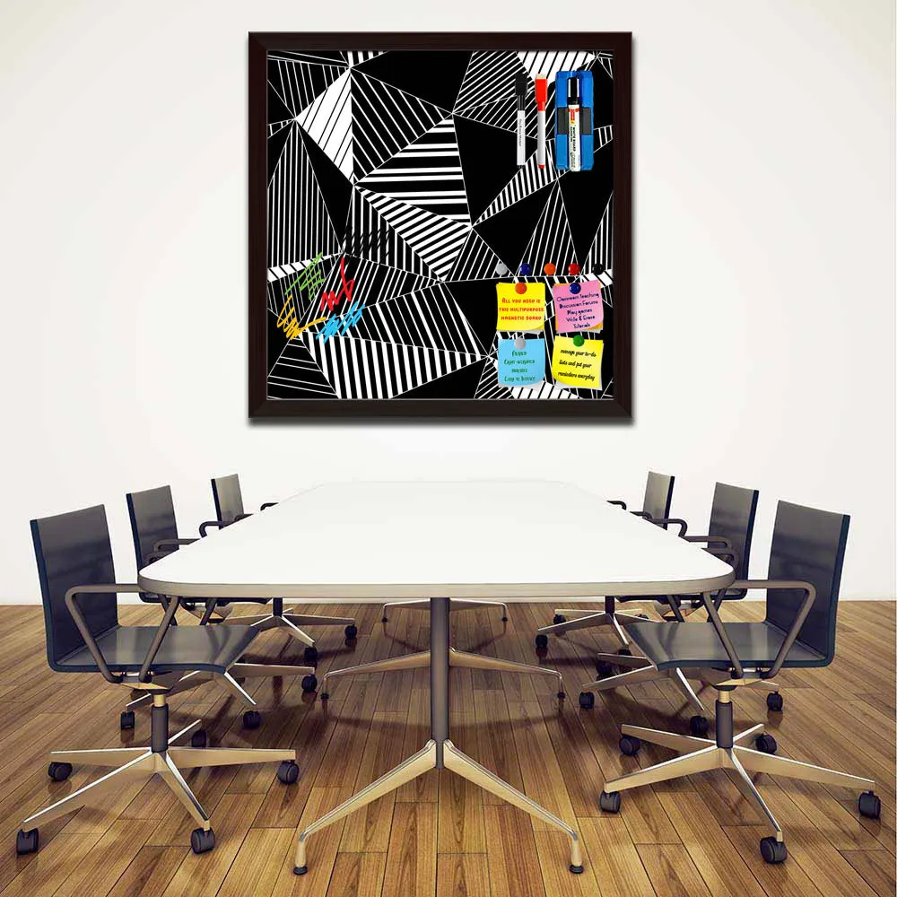 Abstract Geometric Black And White Triangles Framed Magnetic Dry Erase Board | Combo with Magnet Buttons & Markers