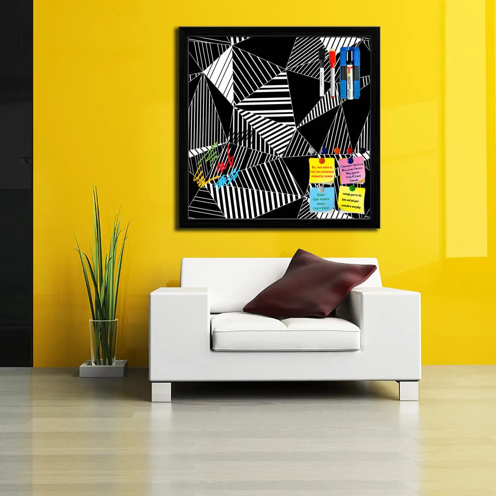 Abstract Geometric Black And White Triangles Framed Magnetic Dry Erase Board | Combo with Magnet Buttons & Markers
