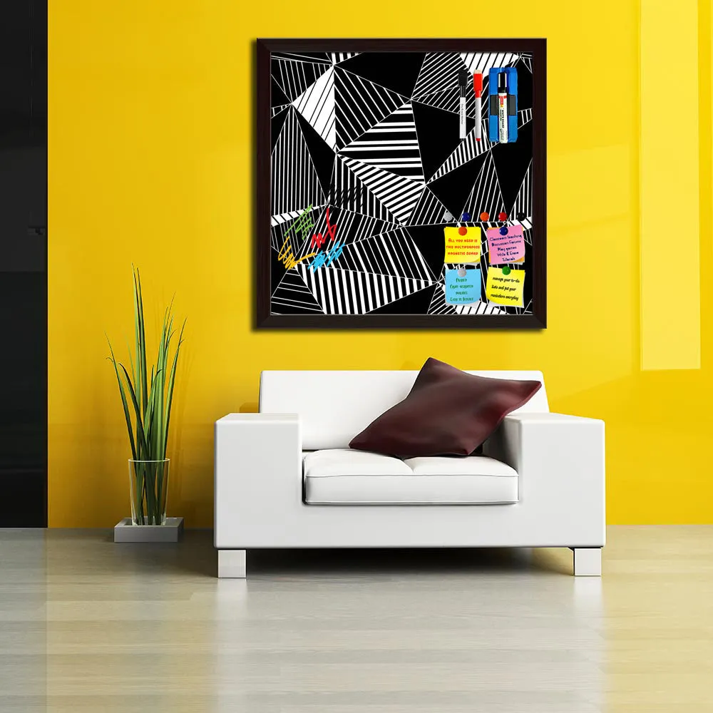 Abstract Geometric Black And White Triangles Framed Magnetic Dry Erase Board | Combo with Magnet Buttons & Markers