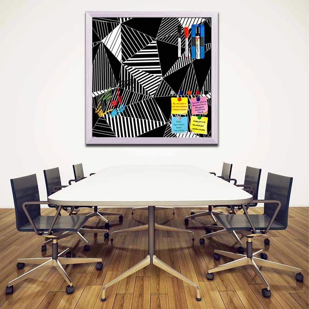 Abstract Geometric Black And White Triangles Framed Magnetic Dry Erase Board | Combo with Magnet Buttons & Markers