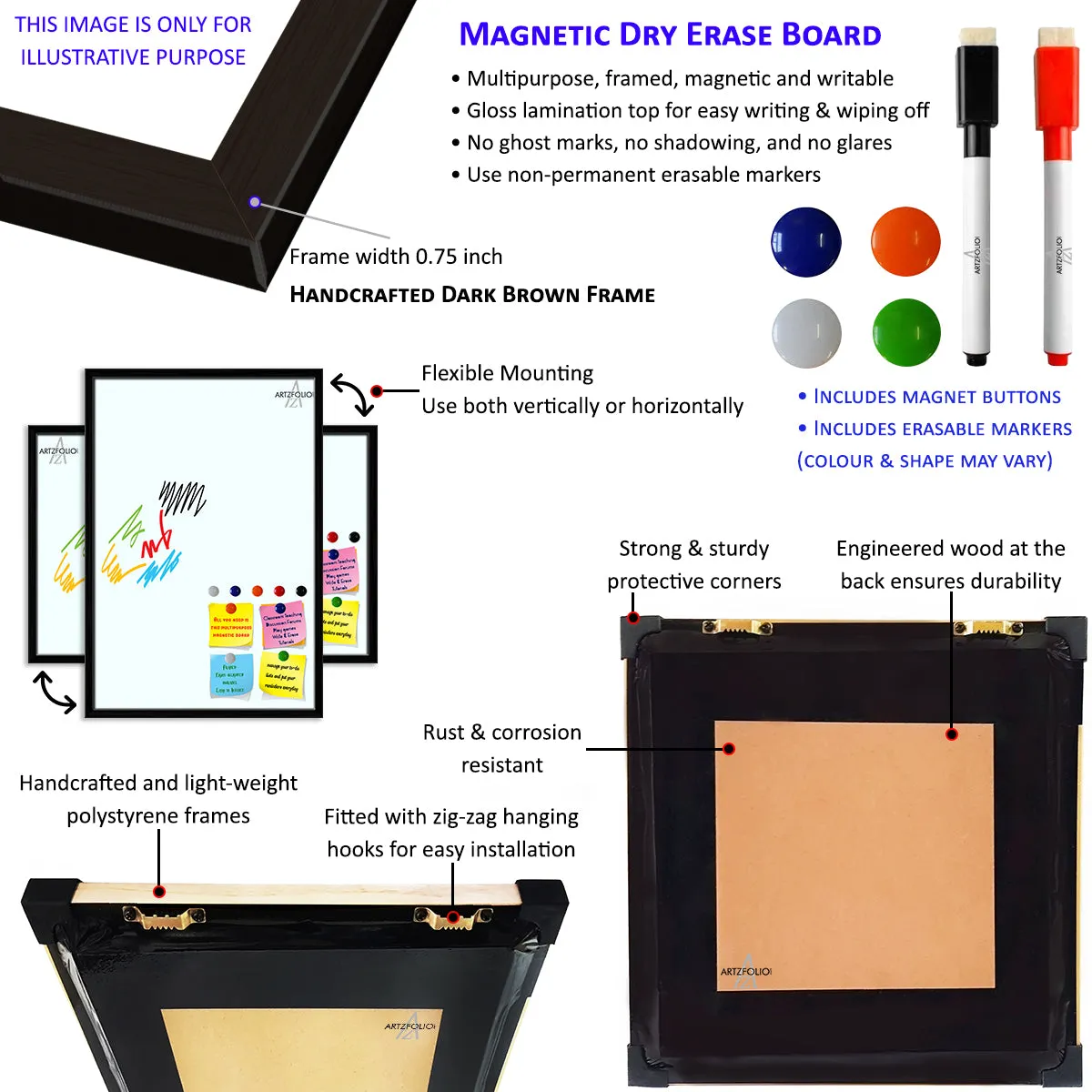 Abstract Geometric Black And White Triangles Framed Magnetic Dry Erase Board | Combo with Magnet Buttons & Markers