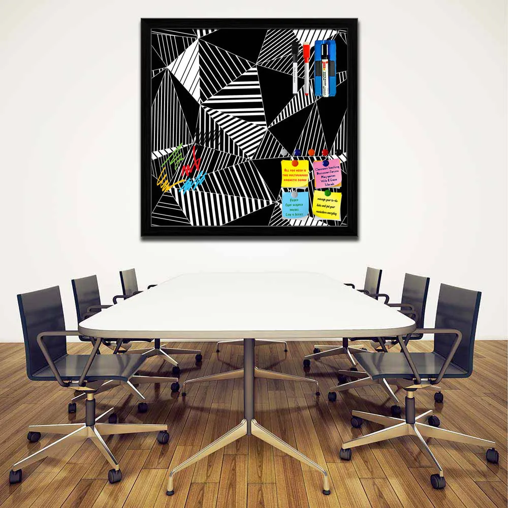 Abstract Geometric Black And White Triangles Framed Magnetic Dry Erase Board | Combo with Magnet Buttons & Markers