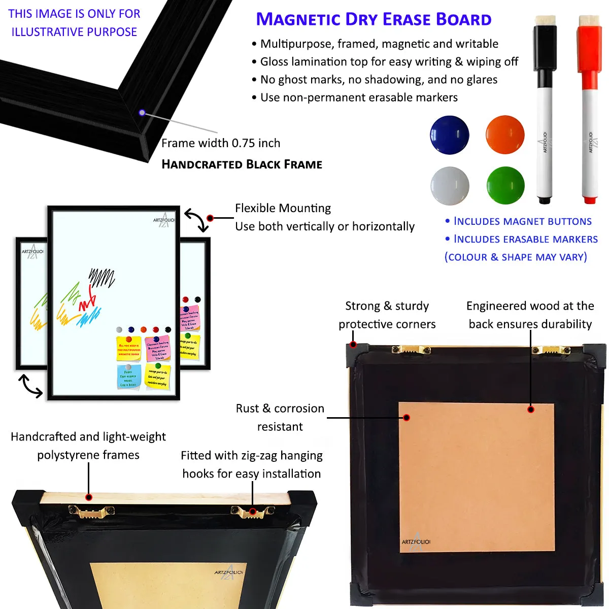 Abstract Geometric Black And White Triangles Framed Magnetic Dry Erase Board | Combo with Magnet Buttons & Markers