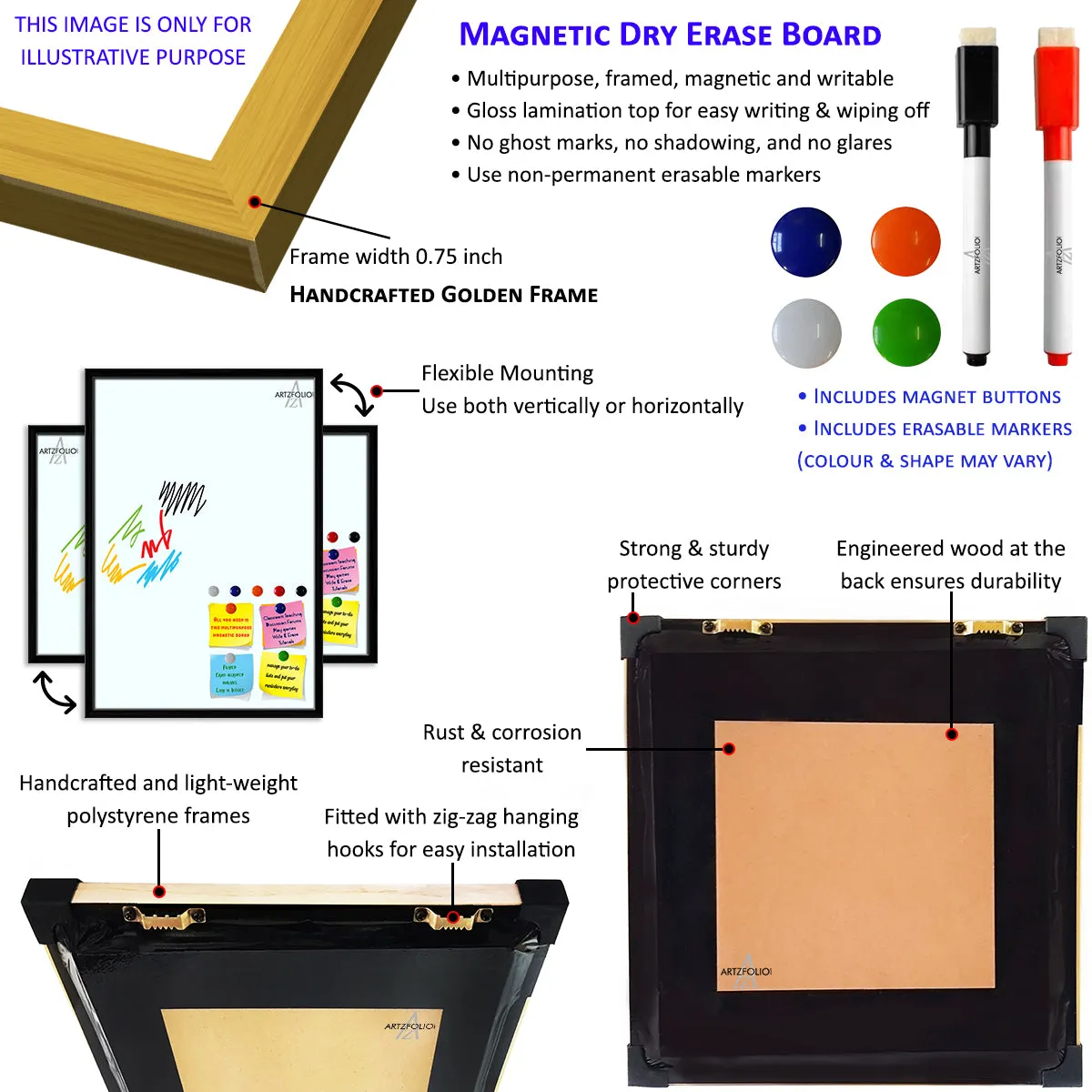 Abstract Geometric Black And White Triangles Framed Magnetic Dry Erase Board | Combo with Magnet Buttons & Markers