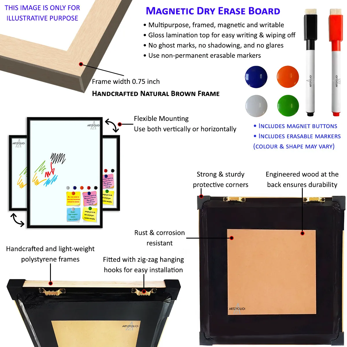 Abstract Geometric Black And White Triangles Framed Magnetic Dry Erase Board | Combo with Magnet Buttons & Markers