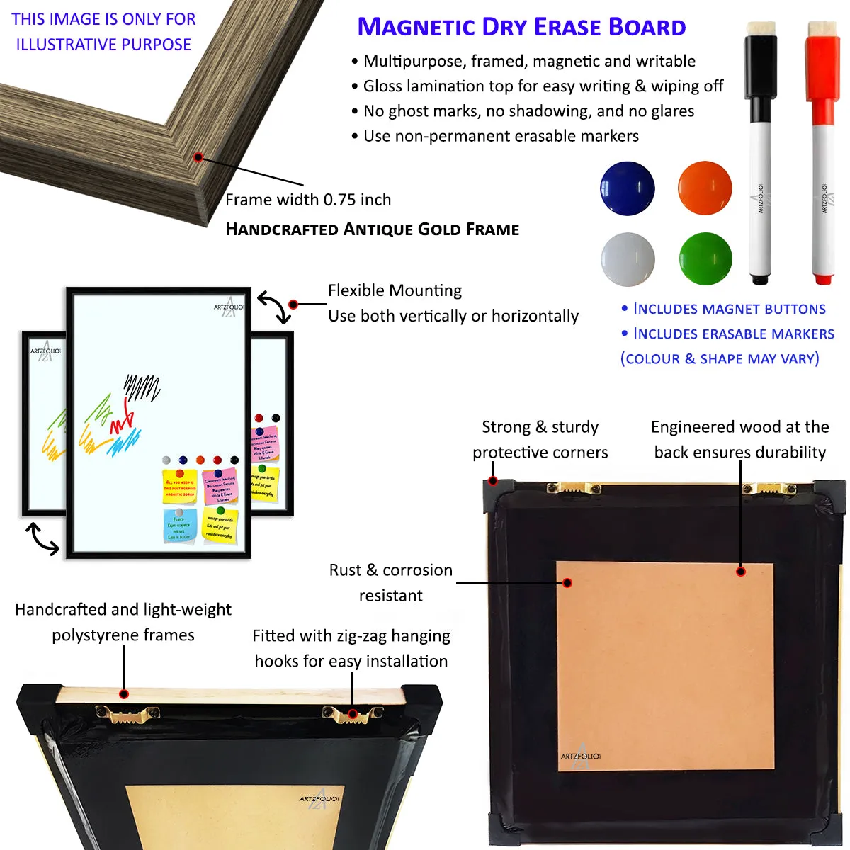 Abstract Geometric Black And White Triangles Framed Magnetic Dry Erase Board | Combo with Magnet Buttons & Markers