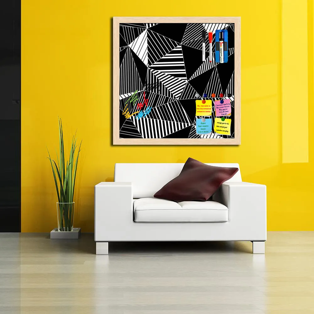 Abstract Geometric Black And White Triangles Framed Magnetic Dry Erase Board | Combo with Magnet Buttons & Markers