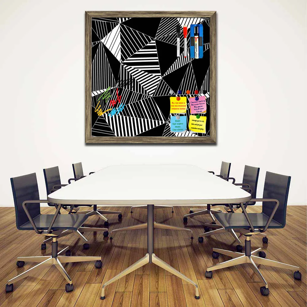 Abstract Geometric Black And White Triangles Framed Magnetic Dry Erase Board | Combo with Magnet Buttons & Markers