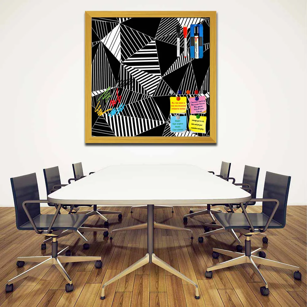 Abstract Geometric Black And White Triangles Framed Magnetic Dry Erase Board | Combo with Magnet Buttons & Markers