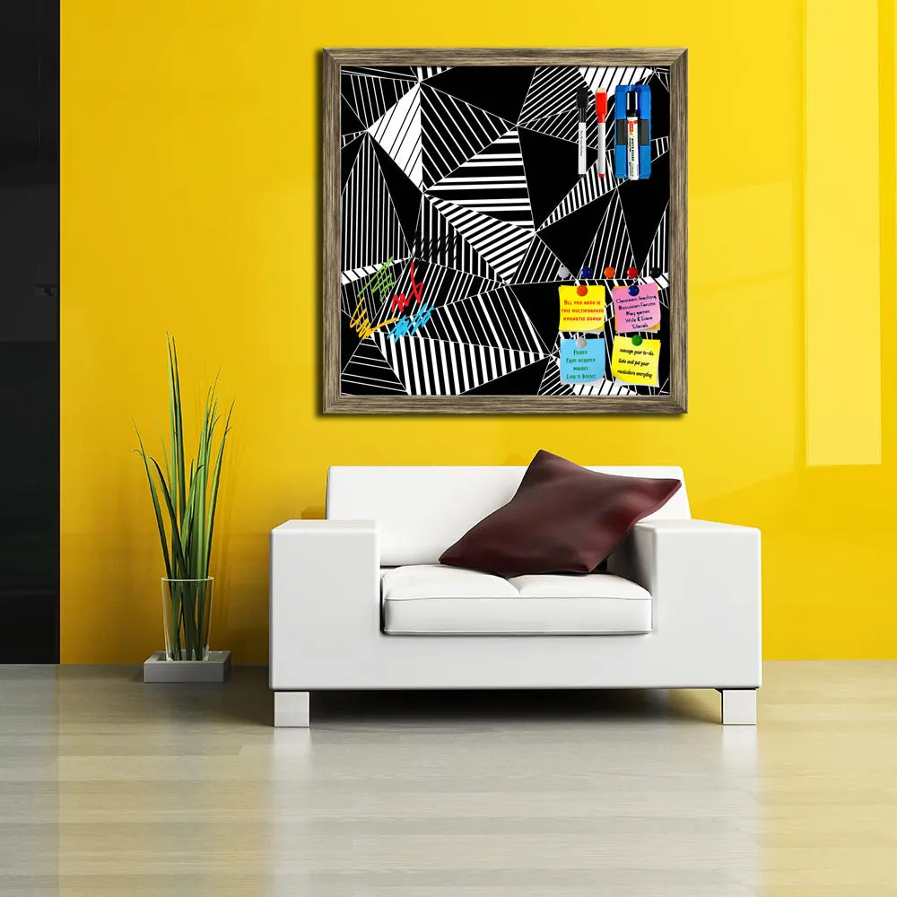 Abstract Geometric Black And White Triangles Framed Magnetic Dry Erase Board | Combo with Magnet Buttons & Markers