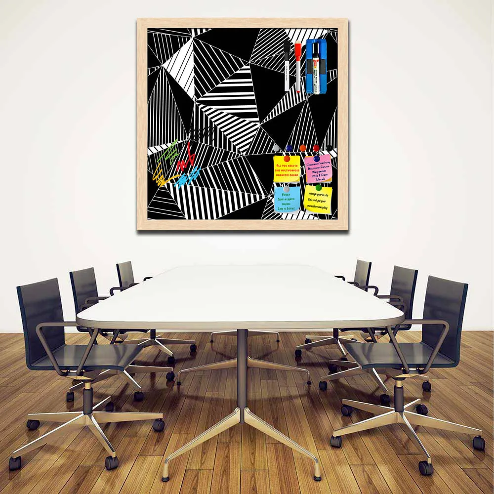 Abstract Geometric Black And White Triangles Framed Magnetic Dry Erase Board | Combo with Magnet Buttons & Markers