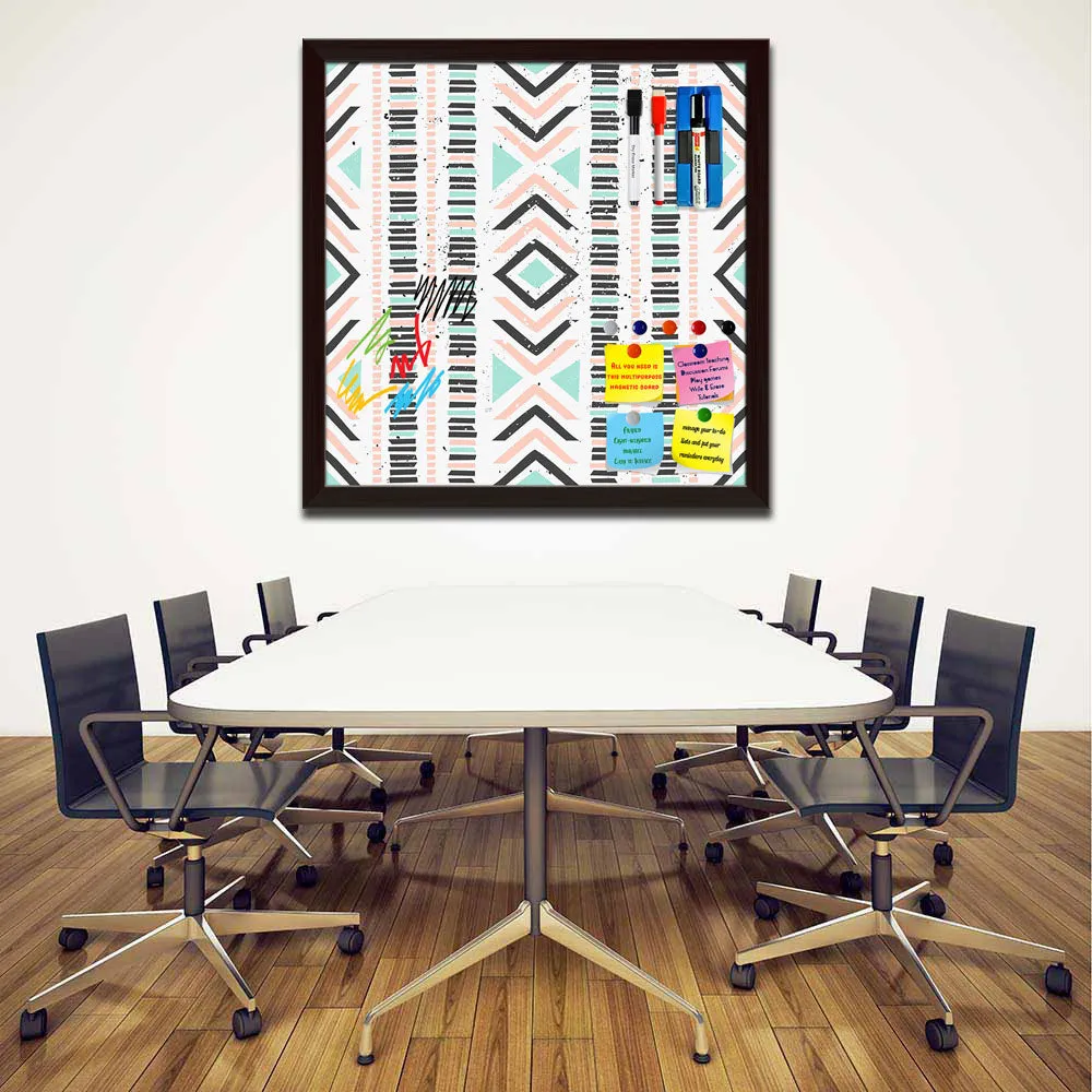 Abstract Geometric Pattern D1 Framed Magnetic Dry Erase Board | Combo with Magnet Buttons & Markers