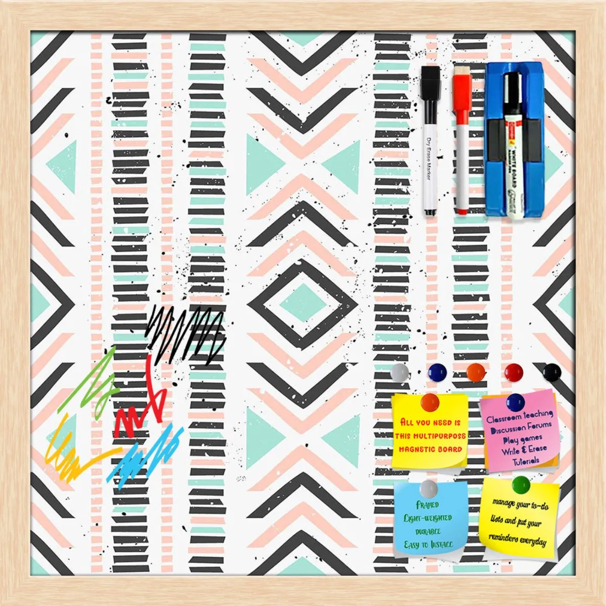 Abstract Geometric Pattern D1 Framed Magnetic Dry Erase Board | Combo with Magnet Buttons & Markers