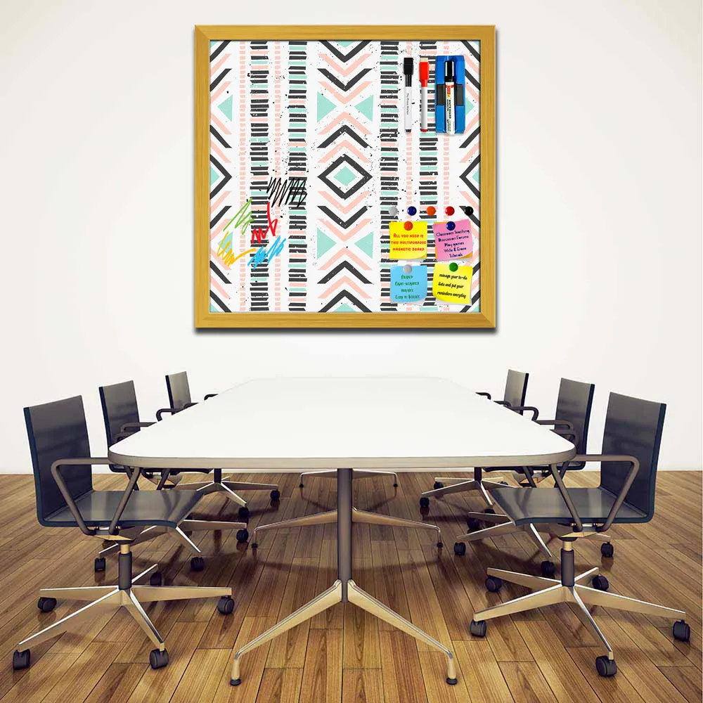 Abstract Geometric Pattern D1 Framed Magnetic Dry Erase Board | Combo with Magnet Buttons & Markers