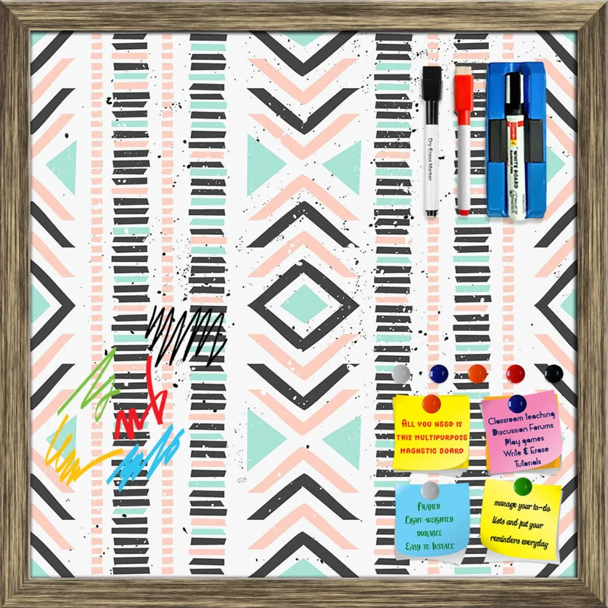 Abstract Geometric Pattern D1 Framed Magnetic Dry Erase Board | Combo with Magnet Buttons & Markers