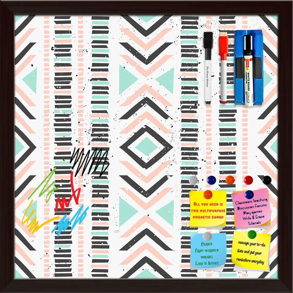 Abstract Geometric Pattern D1 Framed Magnetic Dry Erase Board | Combo with Magnet Buttons & Markers