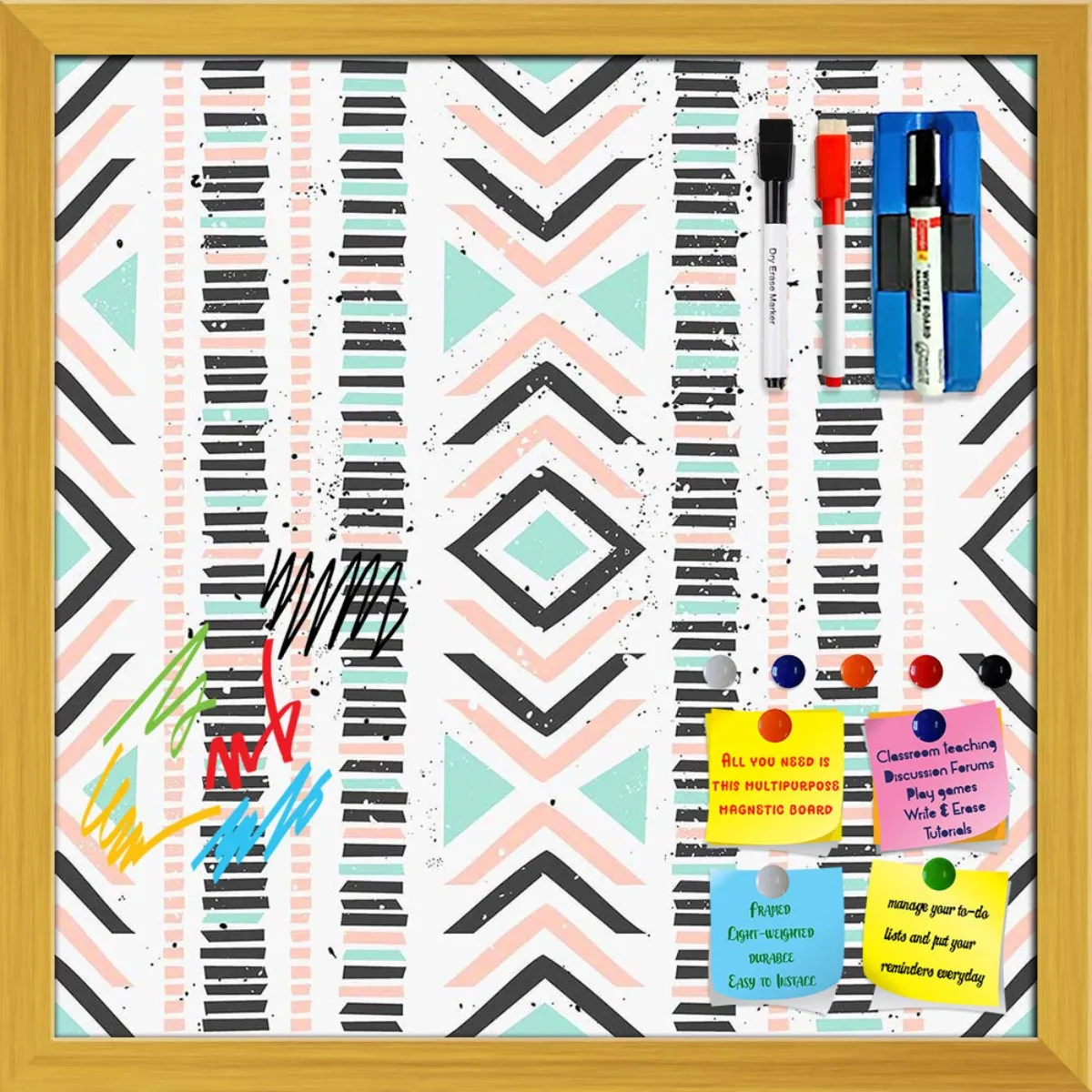 Abstract Geometric Pattern D1 Framed Magnetic Dry Erase Board | Combo with Magnet Buttons & Markers