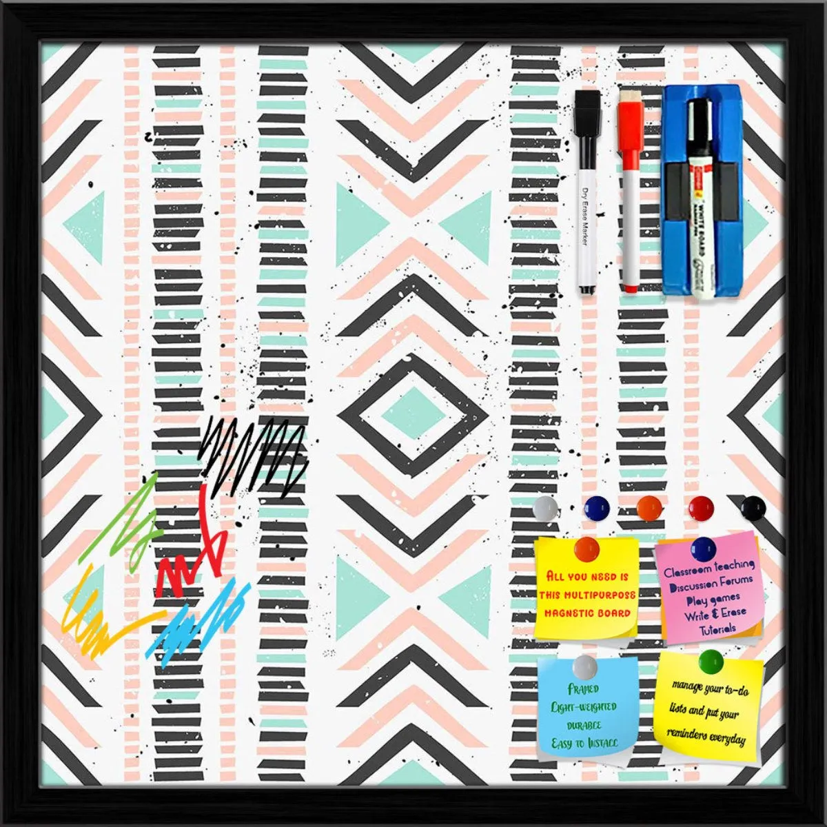 Abstract Geometric Pattern D1 Framed Magnetic Dry Erase Board | Combo with Magnet Buttons & Markers