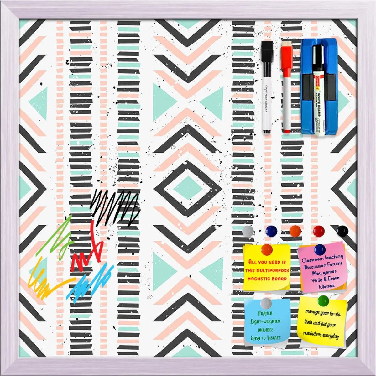 Abstract Geometric Pattern D1 Framed Magnetic Dry Erase Board | Combo with Magnet Buttons & Markers