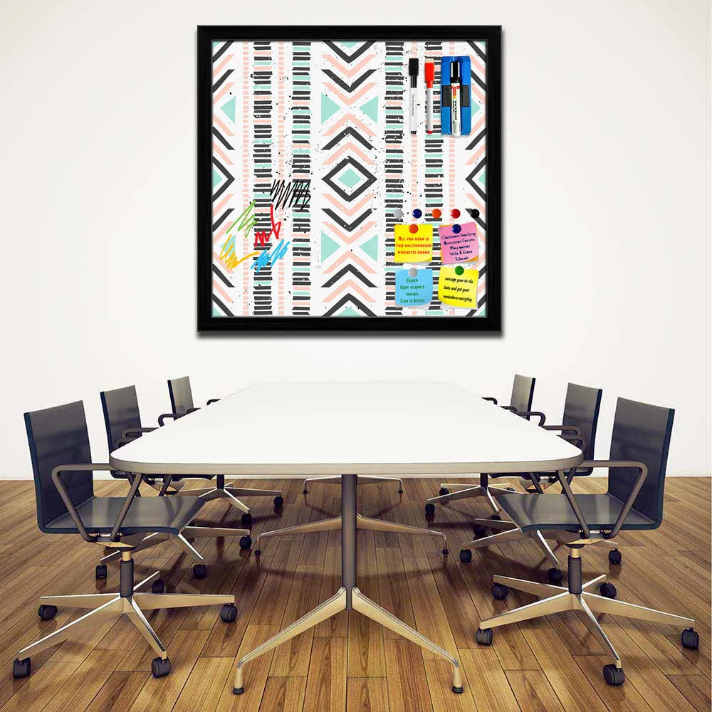 Abstract Geometric Pattern D1 Framed Magnetic Dry Erase Board | Combo with Magnet Buttons & Markers