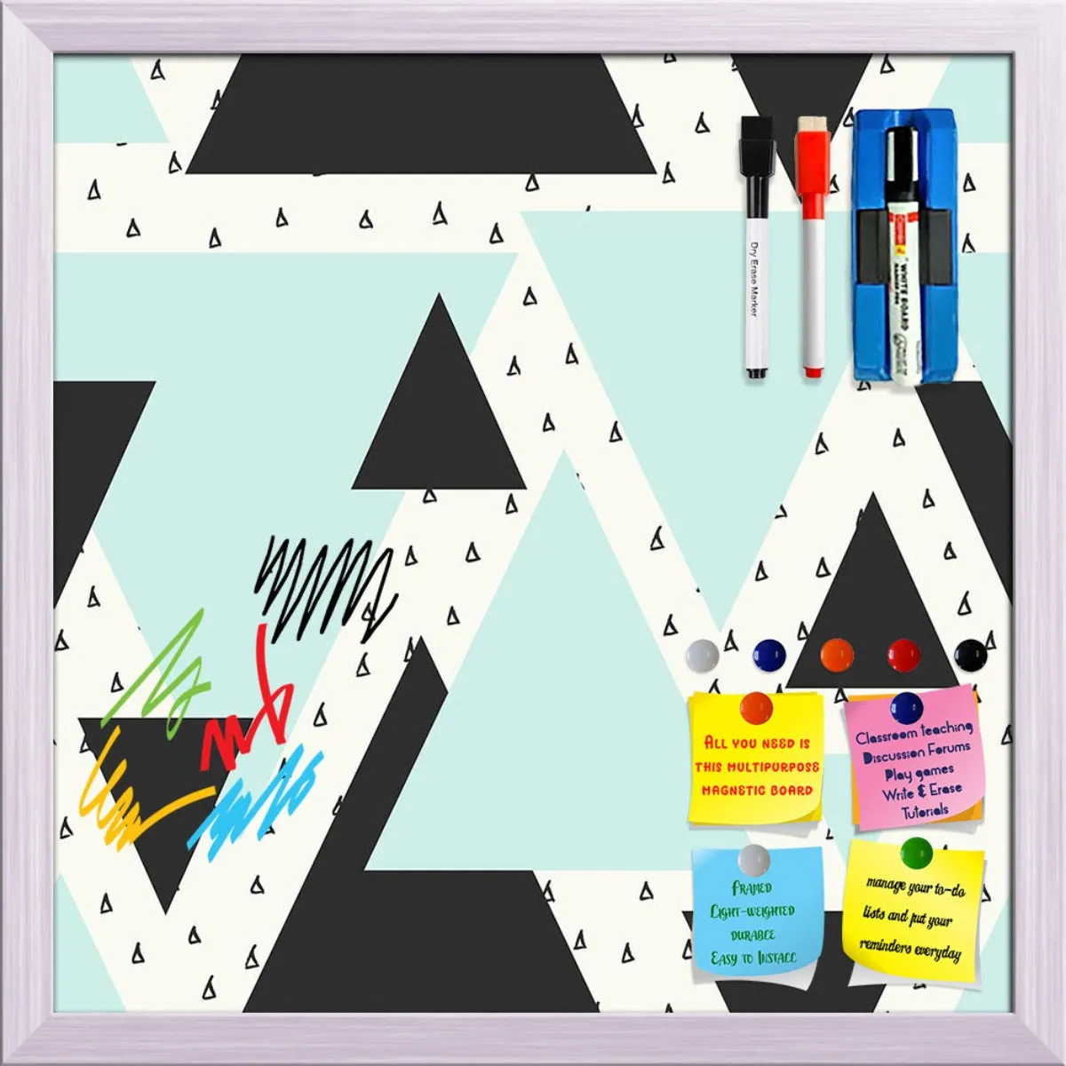 Abstract Geometric Pattern D10 Framed Magnetic Dry Erase Board | Combo with Magnet Buttons & Markers