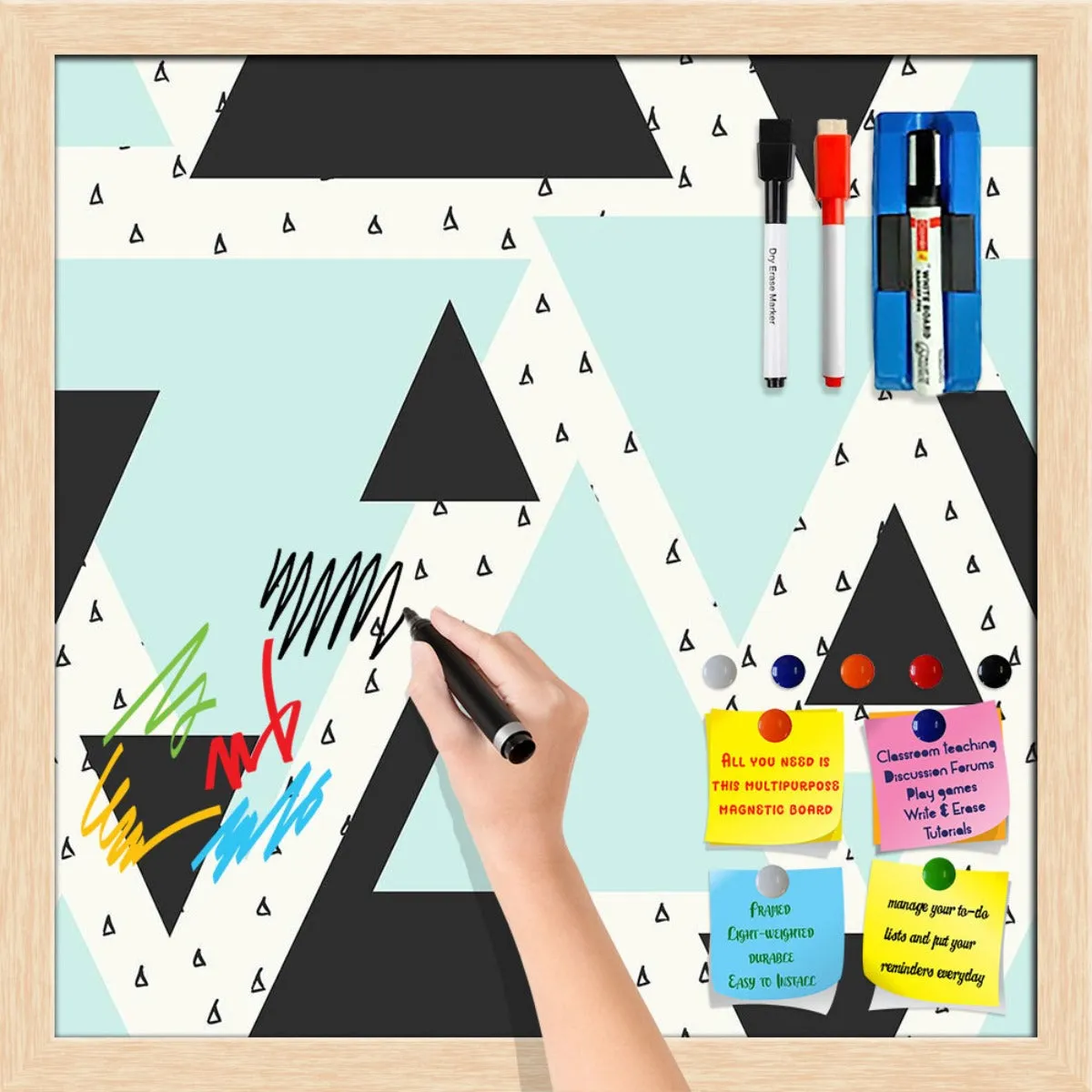 Abstract Geometric Pattern D10 Framed Magnetic Dry Erase Board | Combo with Magnet Buttons & Markers