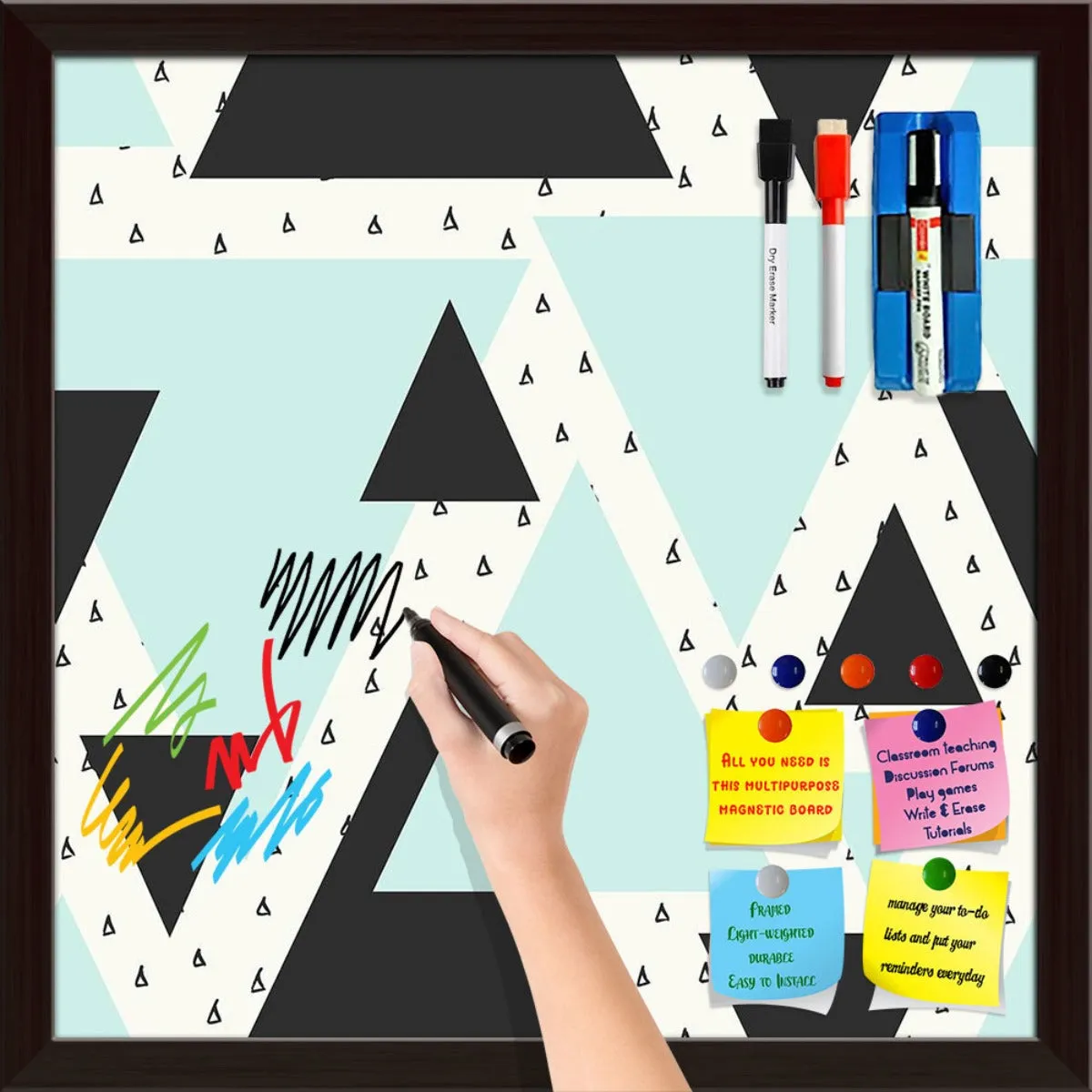 Abstract Geometric Pattern D10 Framed Magnetic Dry Erase Board | Combo with Magnet Buttons & Markers