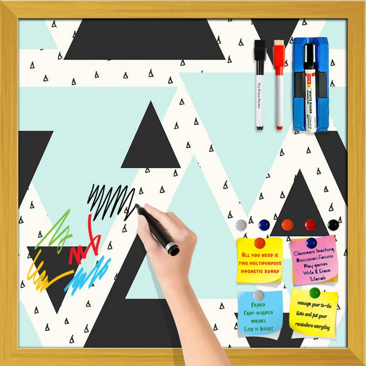 Abstract Geometric Pattern D10 Framed Magnetic Dry Erase Board | Combo with Magnet Buttons & Markers