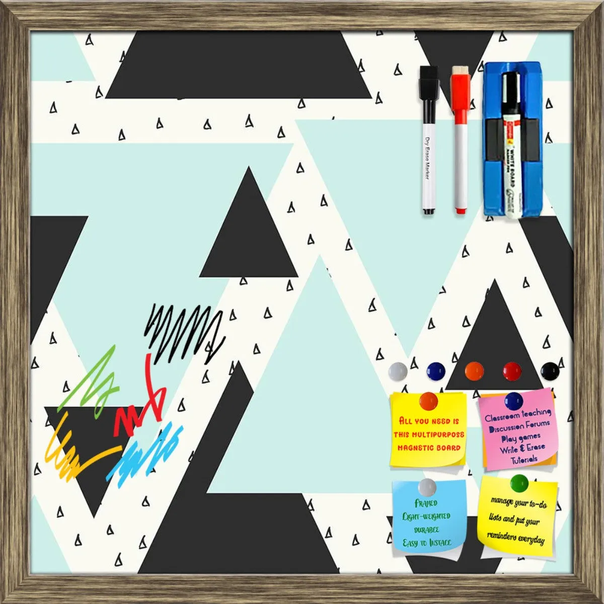 Abstract Geometric Pattern D10 Framed Magnetic Dry Erase Board | Combo with Magnet Buttons & Markers
