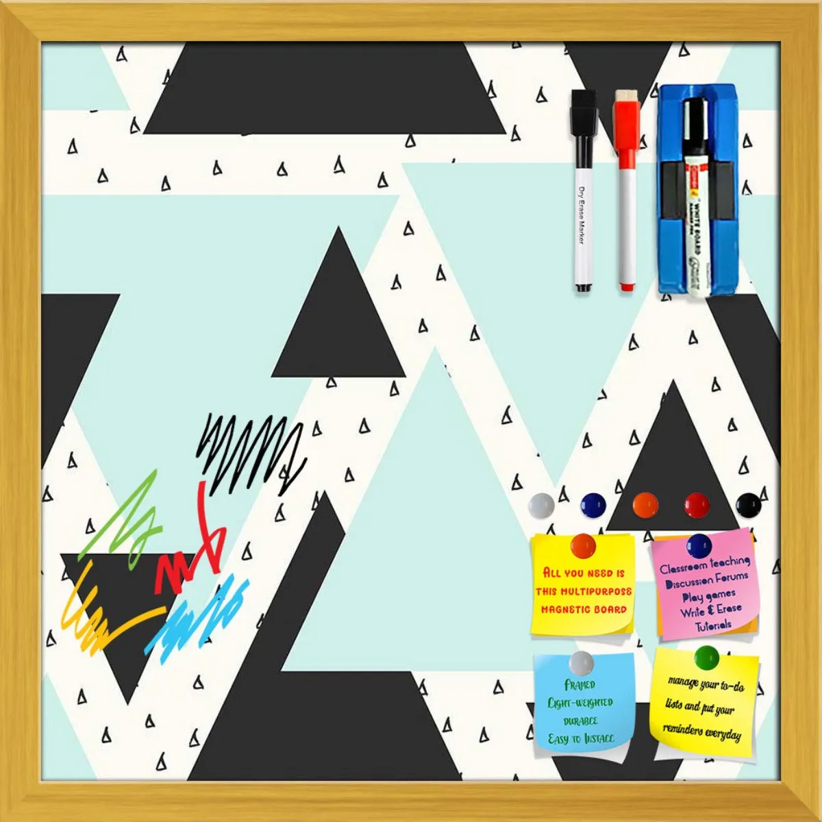 Abstract Geometric Pattern D10 Framed Magnetic Dry Erase Board | Combo with Magnet Buttons & Markers