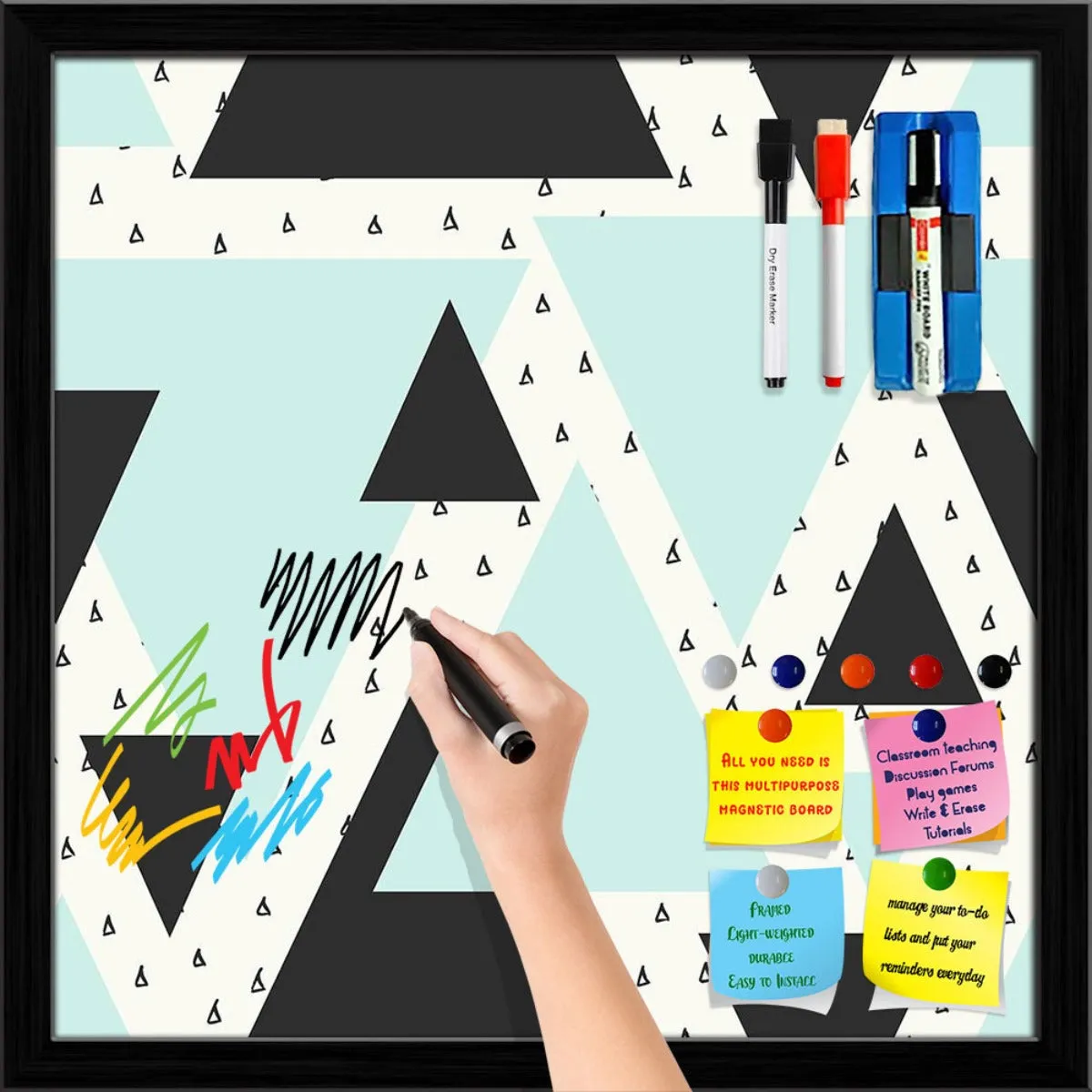 Abstract Geometric Pattern D10 Framed Magnetic Dry Erase Board | Combo with Magnet Buttons & Markers