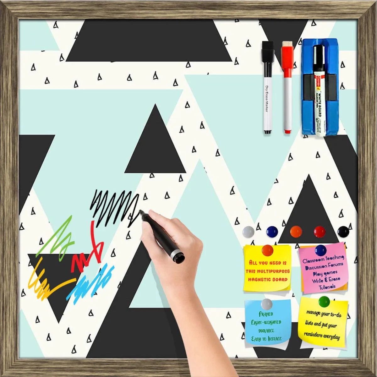 Abstract Geometric Pattern D10 Framed Magnetic Dry Erase Board | Combo with Magnet Buttons & Markers