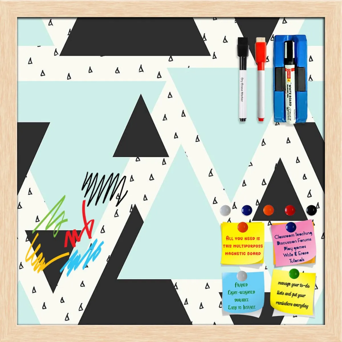 Abstract Geometric Pattern D10 Framed Magnetic Dry Erase Board | Combo with Magnet Buttons & Markers