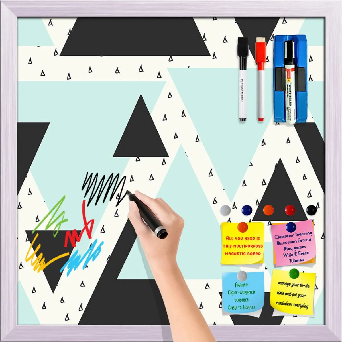 Abstract Geometric Pattern D10 Framed Magnetic Dry Erase Board | Combo with Magnet Buttons & Markers
