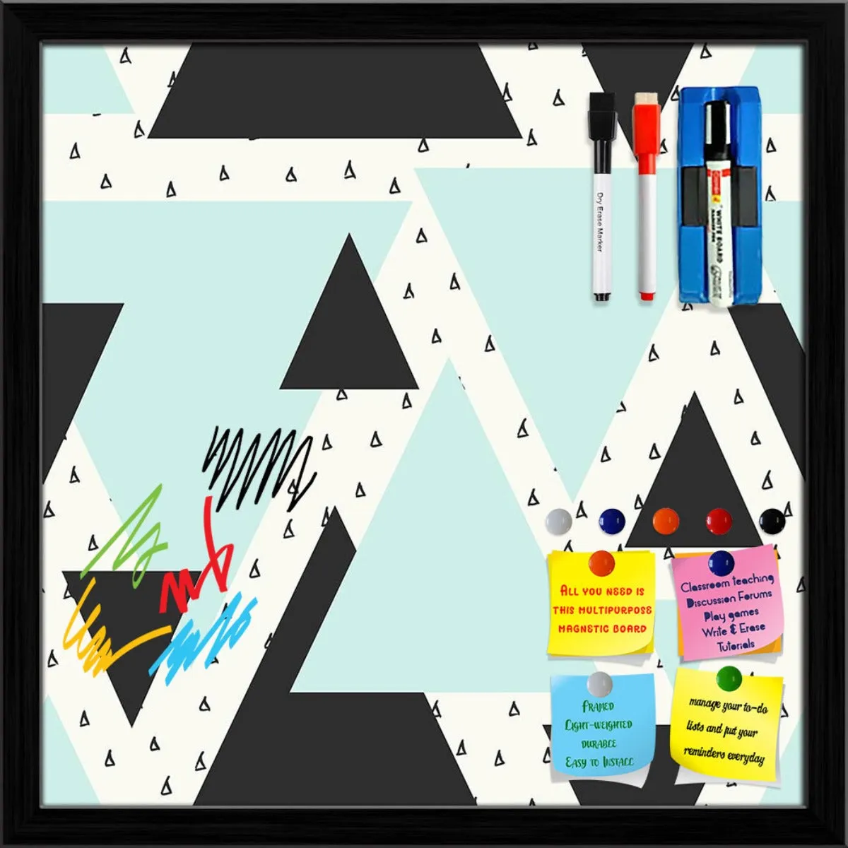 Abstract Geometric Pattern D10 Framed Magnetic Dry Erase Board | Combo with Magnet Buttons & Markers