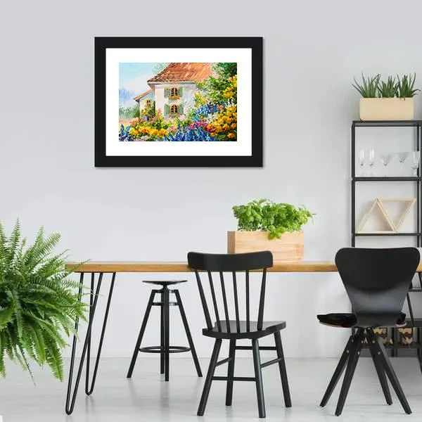 Abstract House In Flower Garden Canvas Wall Art