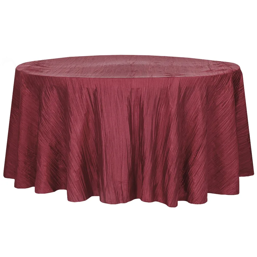 Accordion Crinkle Taffeta 132" Round Tablecloth - Burgundy
