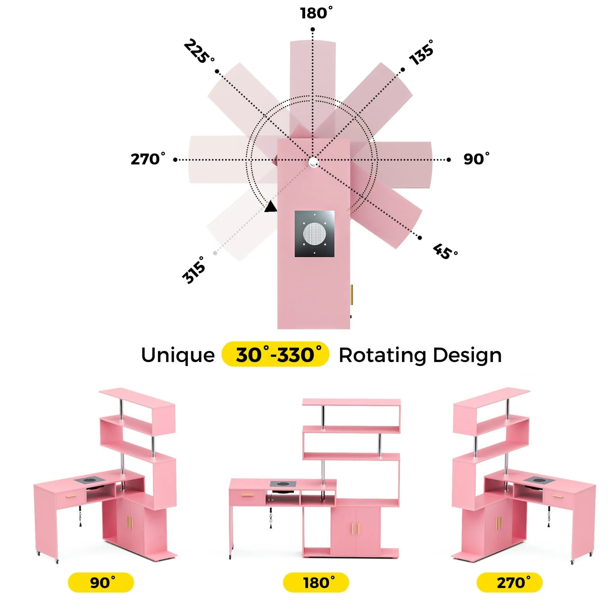 Advwin Rotating Manicure Table Nail Desk with Stool(Pre-sale, ETA Late December)